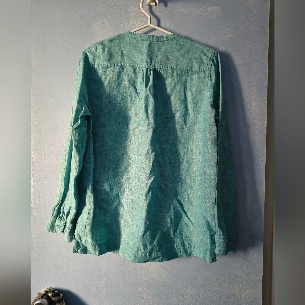J Crew x Baird McNutt Irish Linen Sea Foam Blue Green Top 6 - Picture 4 of 5